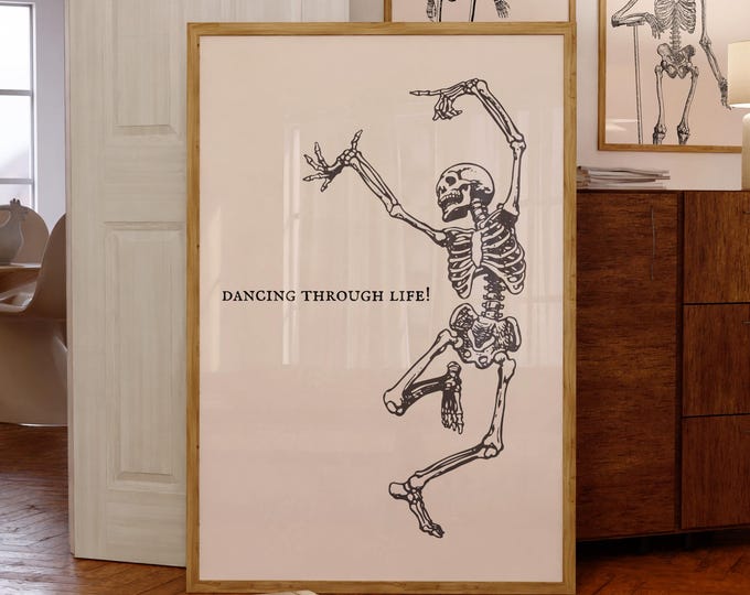 Vintage Skeleton Dancing Print: Funny Halloween Wall Art (Digital Download)