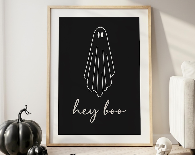 Hey Boo Ghost Print: Minimalist Halloween Wall Art (Digital Download