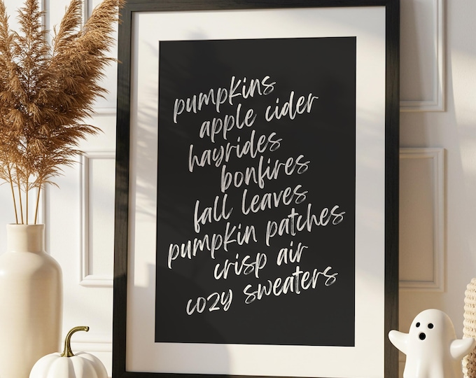 Cozy Fall Favorites Print: Autumn Words, Pumpkins, Bonfires (Digital Download