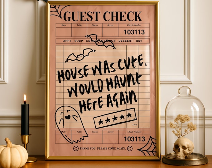 Vintage Halloween Haunted House Guest Check: Spooky Ephemera Art (Digital Download