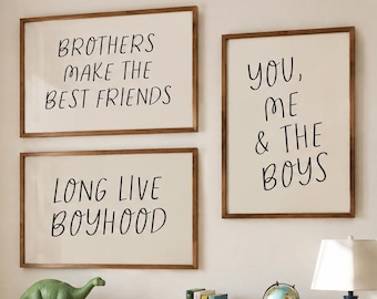 Juego de 3 láminas minimalistas para la habitación de niños. Decoración para el dormitorio de los hermanos: Tú, yo y los chicos. ¡Que viva la niñez!