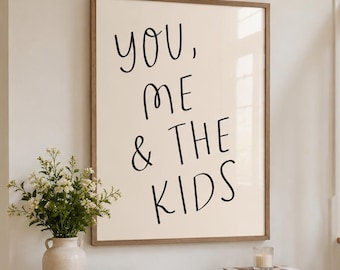 Lámina "Tú, yo y los niños": Cuadro decorativo minimalista neutro para la familia
