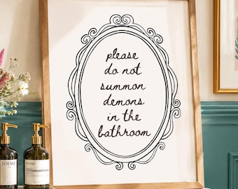 Please Do Not Summon Demons Bathroom Print Funny Gothic Wall Art Printable Sign