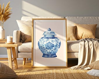 Chinoiserie Ginger Jar Print Blue and White Vase Wall Art Vintage Chinese Pottery Decor French Country Chic Digital Download 1 Print