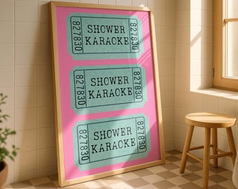 Shower Karaoke Funny Bathroom Art: Retro Ticket Quote Print (Digital Download