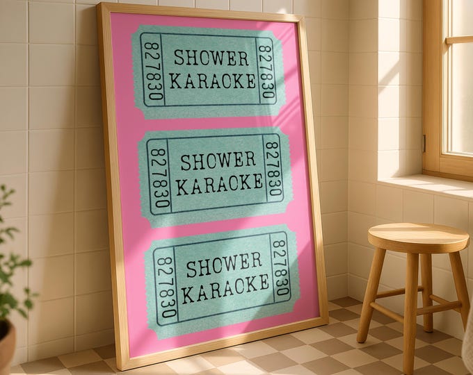 Shower Karaoke Funny Bathroom Art: Retro Ticket Quote Print (Digital Download