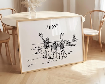 Ahoy Print Vintage Sailor Poster Cute Quote Art Trendy Entryway Decor Horizontal Wall Art Digital Download