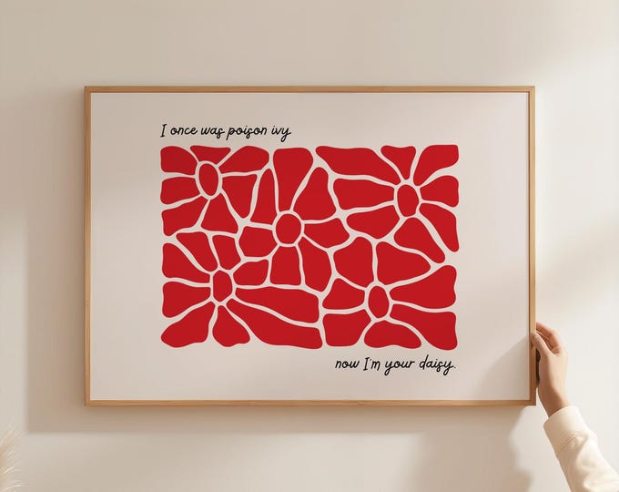 Red Daisy Quote Print: Retro Floral Typography Art (Digital Download
