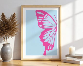Colorful Butterfly Poster Pink Blue Wall Art Minimal Print Trendy Room Decor Modern Aesthetic Dorm Wall Art Digital Download 1 Print