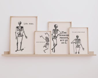 Funny Gothic Skeleton Quote Print Set: Spooky Halloween Dorm Decor (Digital Download)