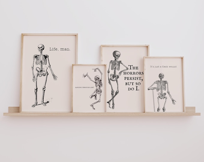 Funny Gothic Skeleton Quote Print Set: Spooky Halloween Dorm Decor (Digital Download)