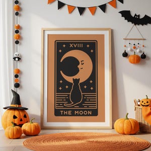 Carte de tarot chat : décoration d&#39;Halloween sorcière (téléchargement numérique)