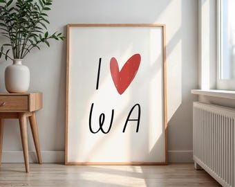 I Love Washington Print | WA Wall Art Poster | Pacific Northwest Home Decor | Modern Minimal State Wall Print | Digital Download