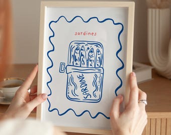 Retro Sardines Print: Whimsical Kitchen Wall Art (Digital Download)