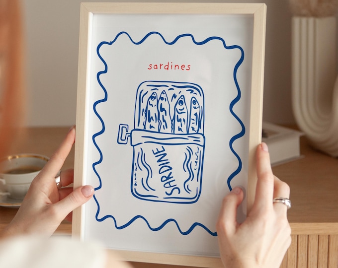 Retro Sardines Print: Whimsical Kitchen Wall Art (Digital Download)