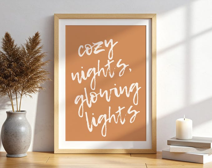 Cozy Nights Glowing Lights Print: Warm Autumn Typography (Digital Download