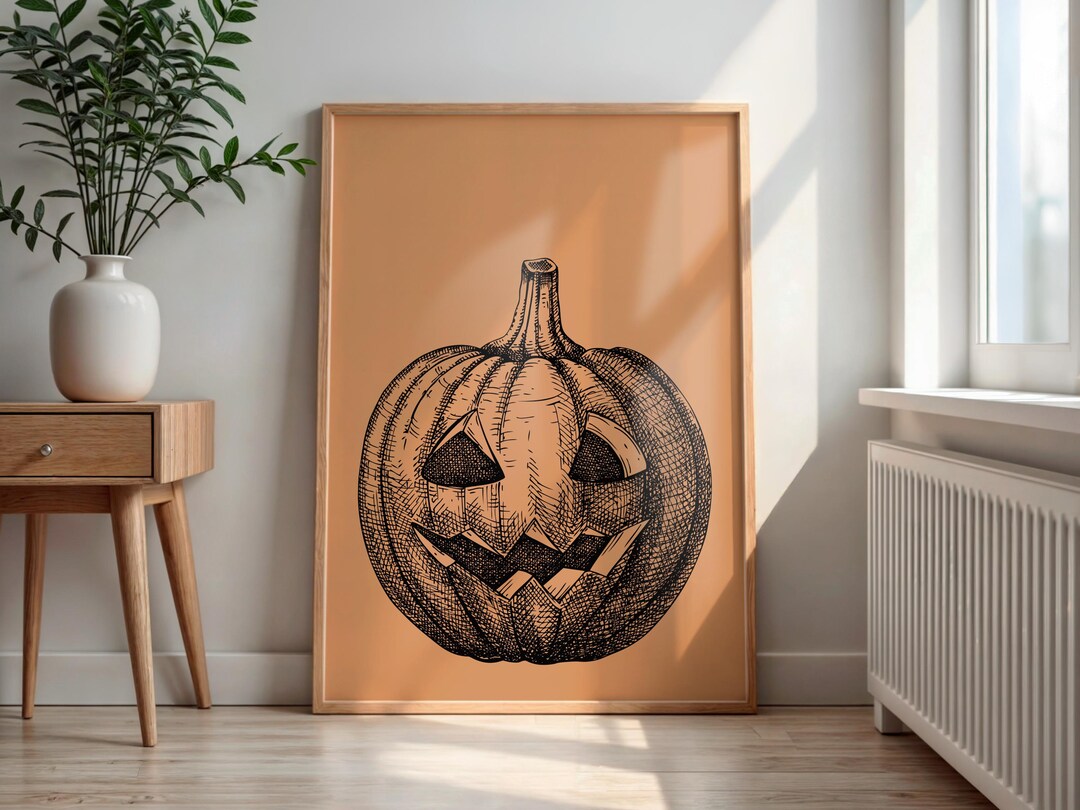 Vintage Jack O' Lantern Print: Minimal Halloween Wall Art (digital ...