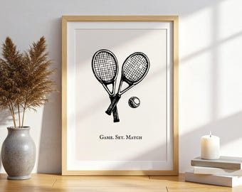 Game Set Match Print Tennis Wall Art Vintage Racket Poster Sporty Dorm Decor Preppy Quote Print Girly Apartment Art Digital Download 1 Print