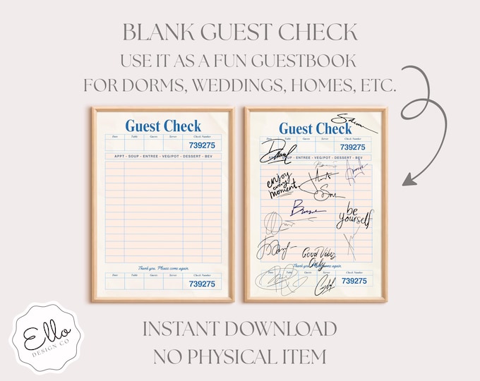 Guest Check Sign In Poster: Wedding, Party Guest Book Alternative (Digital Download)