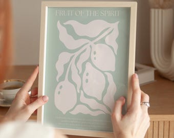 Fruit of the Spirit Print Galatians Bible Verse Wall Art Christian Scripture Poster Faith Quote Minimal Typography Sage Green Home Decor