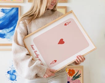 Ace of Hearts Print: Romantic Quote, Lucky in Love Valentine's Decor (Digital Download)