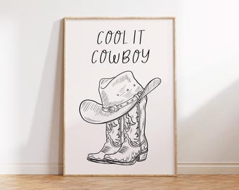 Cowboy Boots & Hat Line Art Print | Western Typography (Digital Download)