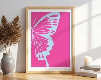 Butterfly Wall Art Pink Blue Minimalist Print Modern Aesthetic Decor Girly Bedroom Poster Preppy Dorm Room Wall Art Digital Download 1 Print