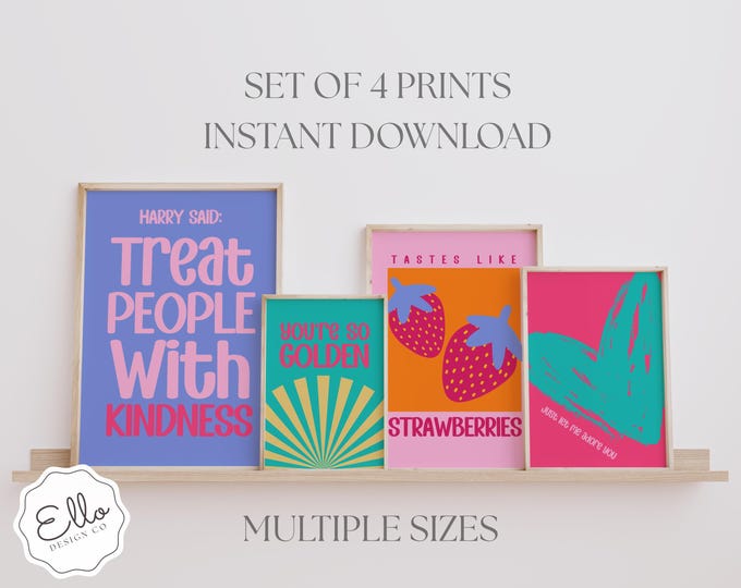 Retro Pop Art Quote Prints: Colorful Dorm Decor, Set of 4 (Digital Download)