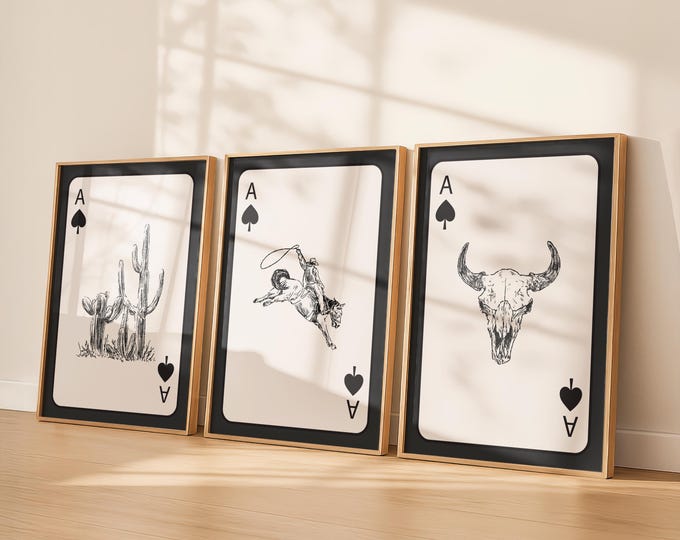 Western Ace of Spades Prints Set: Cowboy, Cactus, Skull (Digital Download)