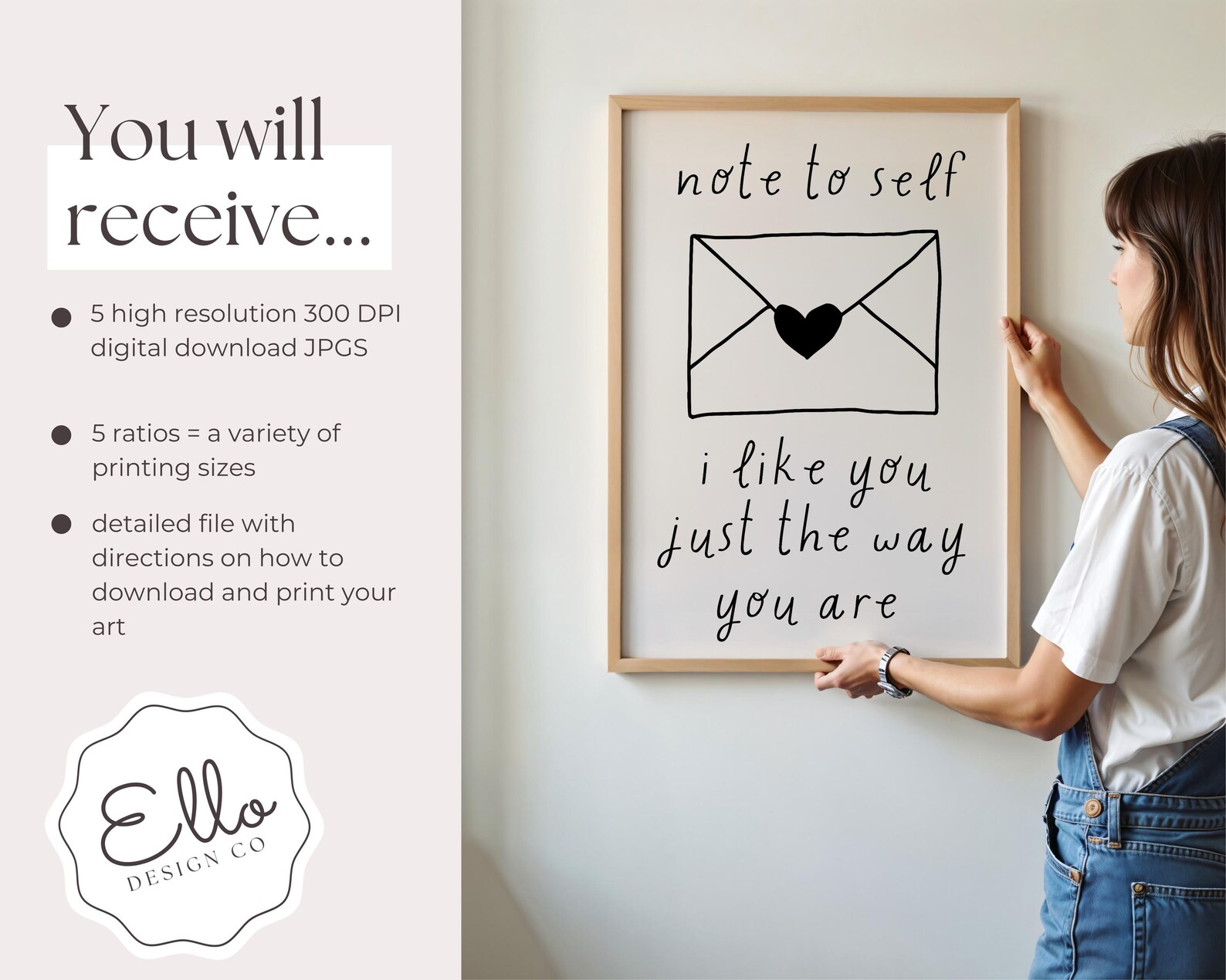 Self Love Envelope Line Art Print: Minimalist Positive Affirmation ...