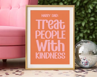 Kindness Quote Retro Print: Pink & Orange Typography, Positive Dorm Decor (Digital Download)