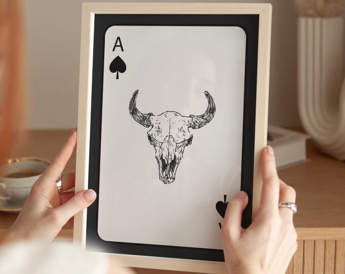 Ace of Spades Skull Print: Rustic Western Cowboy Art (Digital Download)