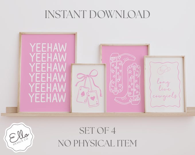 Pink Coastal Cowgirl Print Set: Western Boots, Ace Cards (Digital Download)