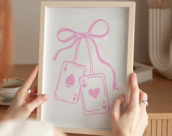 Pink Ace of Hearts Print: Coquette Cowgirl Cherry Card Art (Digital Download)