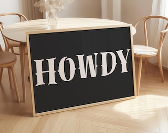 Howdy Western Wall Art | Cowboy Typography Printable | Rustic Ranch Decor | Country Farmhouse Digital Download | Cowboy Room Print