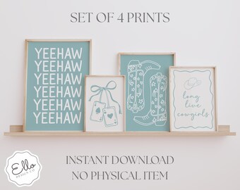 Coastal Cowgirl Wall Art Set: Blue Western Prints (Digital Download)