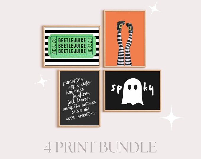Halloween Gallery Wall Art Set: Spooky Ghost, Witch Legs, Beetlejuice (Digital Download