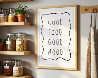 Good Food Good Mood Kitchen Print: Minimalist Dining Room Wall Art (Digital Download