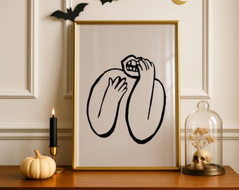 Minimalist Halloween Face Line Art Print: Quirky Spooky Decor (Digital Download)