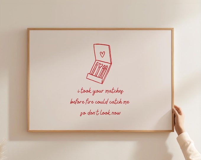 Minimalist Matchbox Line Art Print: Modern Red Typography (Digital Download)