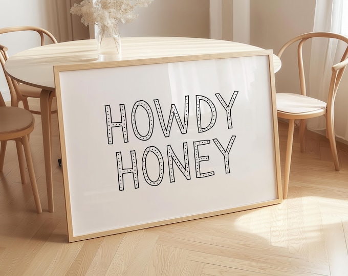 Howdy Honey Western Print: Hand-Drawn Typography, Trendy Wall Art (Digital Download)