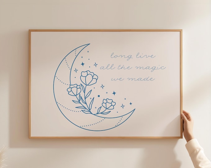 Moon and Floral Line Art Print: Boho Celestial Wall Decor (Digital Download