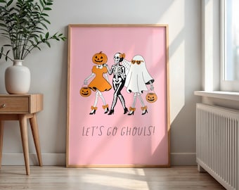 Girly Halloween Print, Spooky Skeletons and Ghosts (Digital Download)