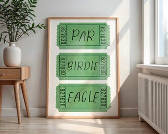 Golf Ticket Art Print: Par Birdie Eagle - Minimalist Man Cave Decor (Digital Download)