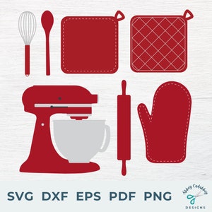 Backen SVG - Mixer SVG - Backen SVG Bundle - Küchen SVG - Küchenmischer Svg - Topflappen Svg - Topflappen Svg - Rollnadel Svg - Whisk Svg