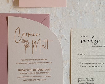 Shape Wedding Invitations, Arched wedding invitations. Half Arch Wedding Stationery, Foil printing Wedding, Build your set as you need!