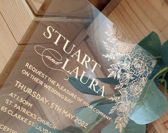 Rose gold clear wedding invitations elegant. Clear Gold Wedding Invitation, Foil Vellum Invites, invitations rsvp card. Transparent Birthday