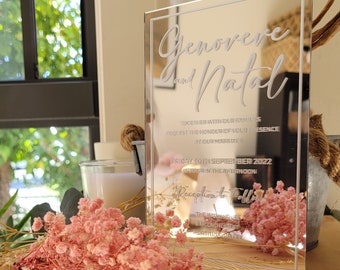 Acrylic Invitations wedding silver . Luxury acrylic wedding invitations. Mirror invitation for luxe party events