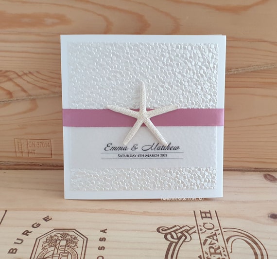 Elegant Beach Wedding Invitations Pocket. Invitations for Tropical Island Wedding. Starfish Formal Beach Wedding Invitations. Invites Set. Il_570xn