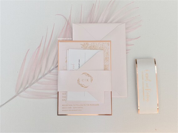 Foil Wedding Invitation suite, Pink Rose Gold invitation set. Rosegold invite Luxury wedding invitation set, custom bespoke design. Elegant Il_570xn